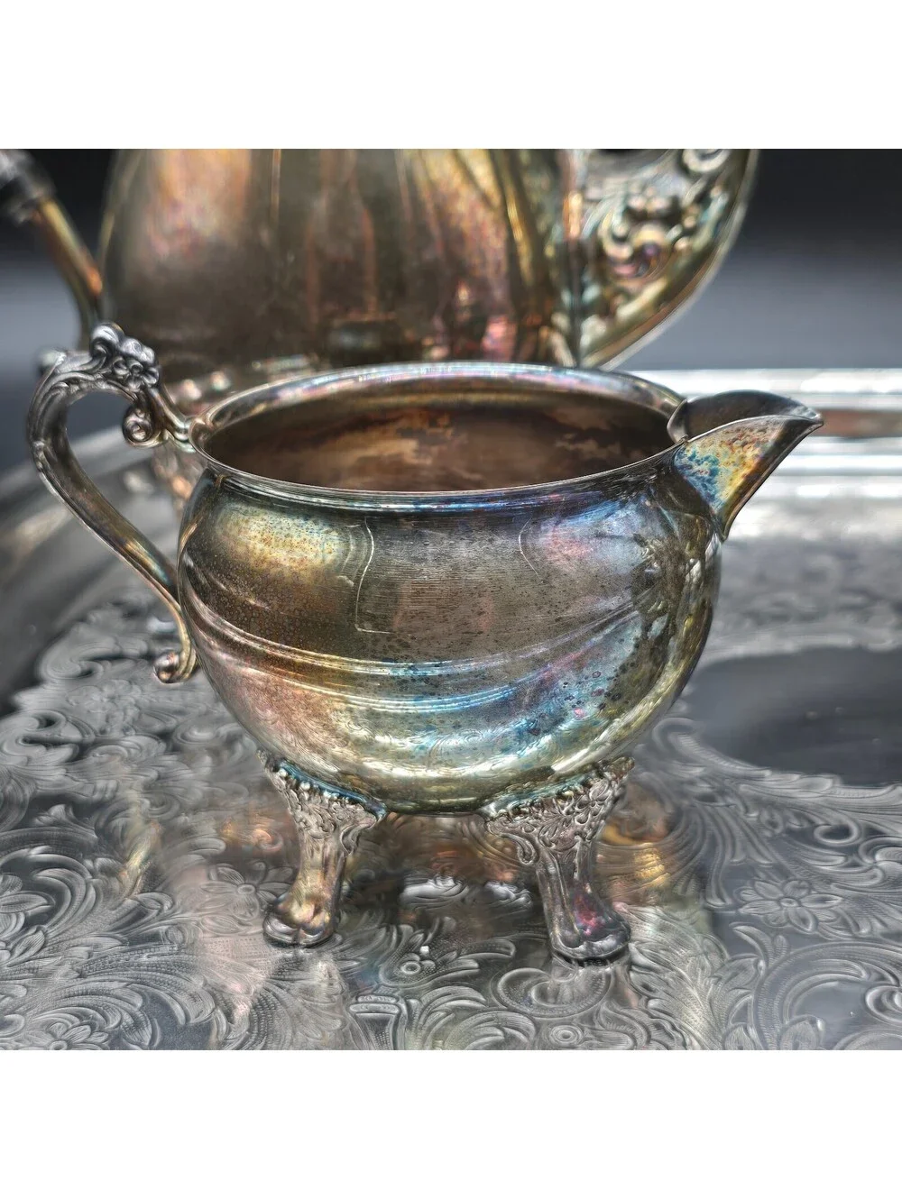 Vintage Suffolk Silversmiths Silverplate Coffee & Tea Set Tray  5 Pc Classique